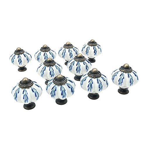 10 stuks lichtblauw collectie Keramische metalen deur Knobs Vintage Shabby Chic Kabinet Lade Handvat met 10 schroeven (3.8 * 3.2 * 0,1cm)