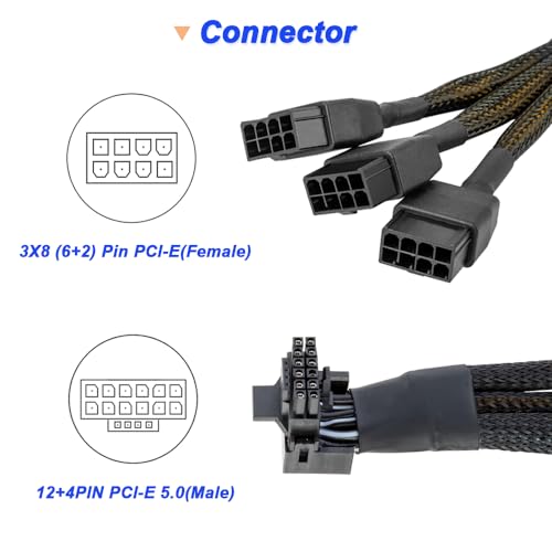 90 graden rechterhoek 16 AWG PCIE 5.0 12VHPWR 600W 3x8 Pin tot 16 Pole (12+4 Pole) Power Adapter Kabel voor RTX 4080 3090TI 4070Ti (Type B) Grafische kaart 3