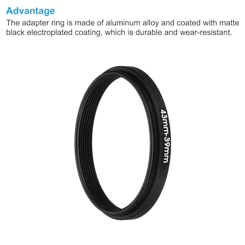 43mm-39mm metalen Lowering Ring met reinigingsdoek, 2st Camera Lens Filter Adapter Ring Aluminium Filter Adapter Ring voor Camera Ones, Cap, Zwart 4