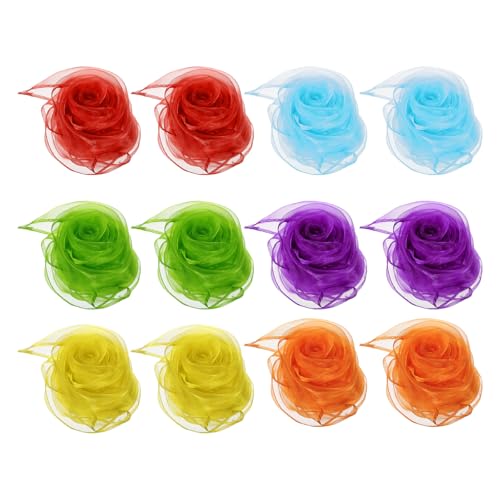 Danssjaals, 12 stuks vierkant jongleren sjaals 61 bij 61 cm voor het spelen, magische muziek, activiteit, jongleren jurk, rood, geel, lichtblauw, groen, paars, oranje