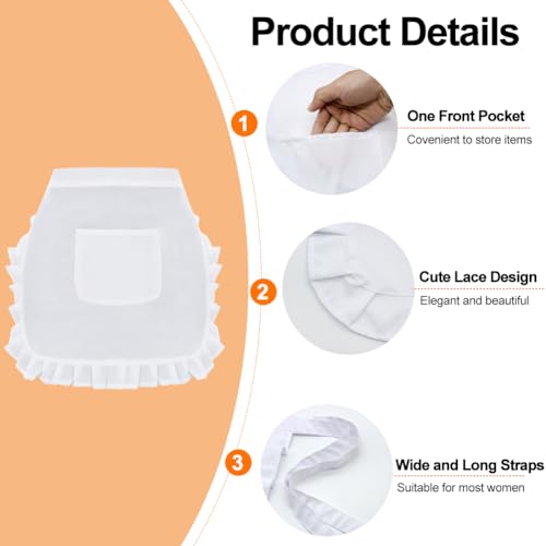 Broekschort met zakken - Leuke halve ahorn voor vrouwen, Floral Short Waist Serveerster Maid kostuum voor keuken, koken, Bistro, Restaurant, Coffee Shop - White, One Size, White 4