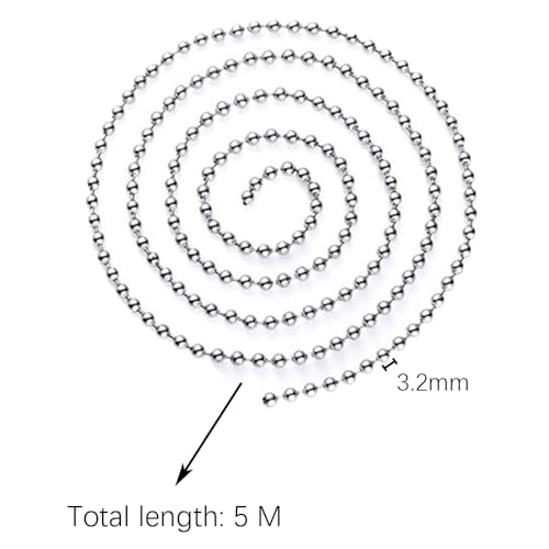 5 m Ball Pearl ketting, Silver Metal Pearl ketting Pearl Roller Blind Pull ketting metalen kralen Roller ketting met 30 bijpassende verbindingen (3.2mm, zilver)