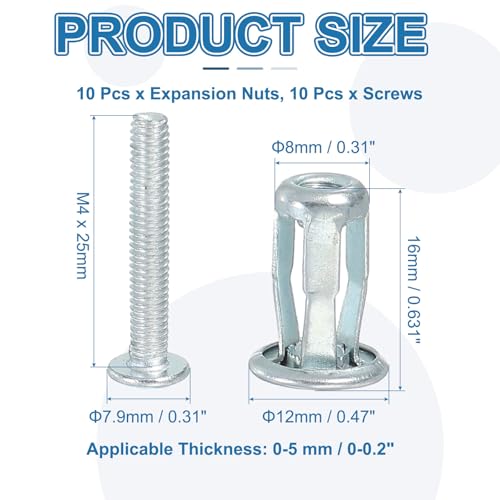 Uitbreiding Schroefmoeren M4 x 25 mm, 10 stuks Jack Groove Petal Shape Rivets Mortise Noten Bevestigingselementen met schroeven Bevestiging voor holle wand dun