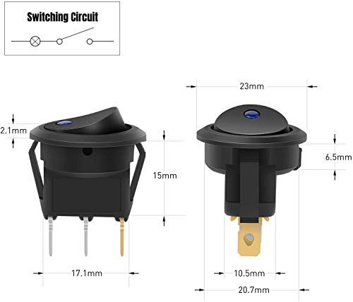 LED-schakelaar, ronde schakelaar voor auto, DC 12V, 20A, waterdicht, met kabel, 3-polige, slotknop, schakelaar voor auto, vrachtwagen 5