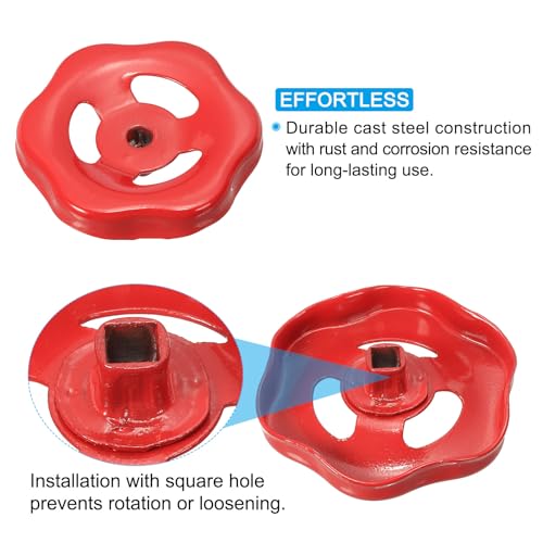 Outdoor Faucet Handvat Vierkante Stam Hole 8x8mm, Cast Iron Faucet Ronde Wiel Handvat Vervanging Water Spigot Handvat met Schroeven Spacer, Rood 3
