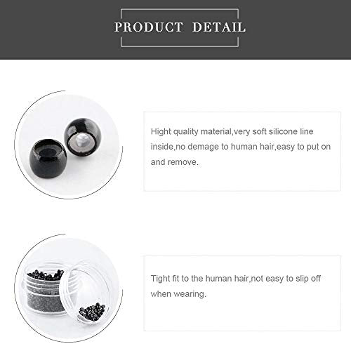 500PCS Siliconen Lined haar uitbreiding kralen Micro kralen Siliconen Lined Kralen Siliconen Lined Ringen voor haar uitbreiding - Zwart 3