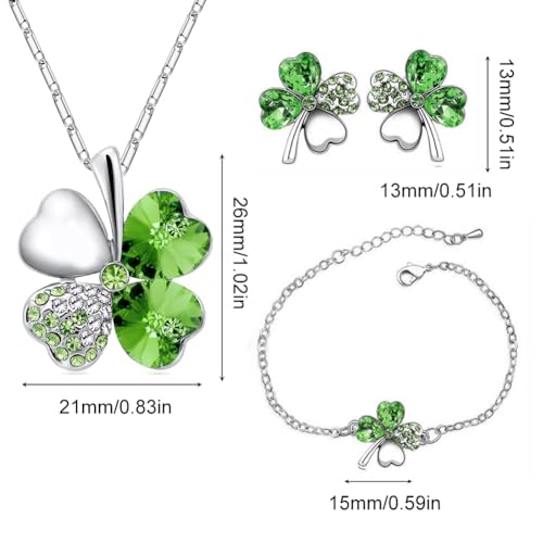 Clover Leaf ketting zilveren oorbellen vier klaver armbanden verstelbare hanger ketting Set Peach Heart Rhinestone Crystal Inlayd sieraden voor meisjes vrouwen, Eén maat, legering. kristal, Nee 3