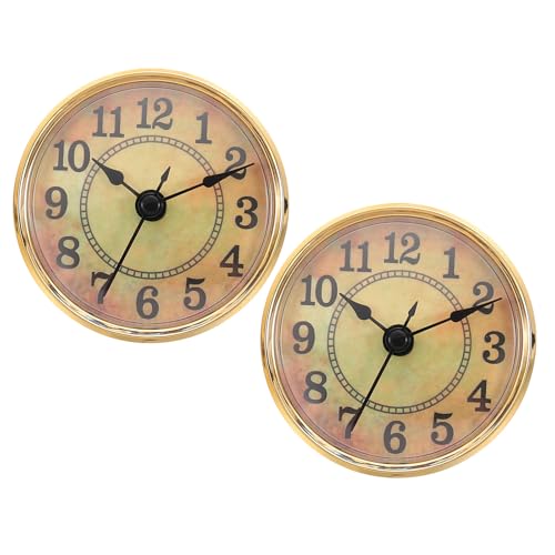 2,8 inch 70mm Kwarts klok inzetstuk, 2 st ronde kwarts beweging miniatuur klok mini Arabische cijfers klok passen 61mm/2.4" diameter gat voor vervanging huis, goud toon / geel, stijl 7