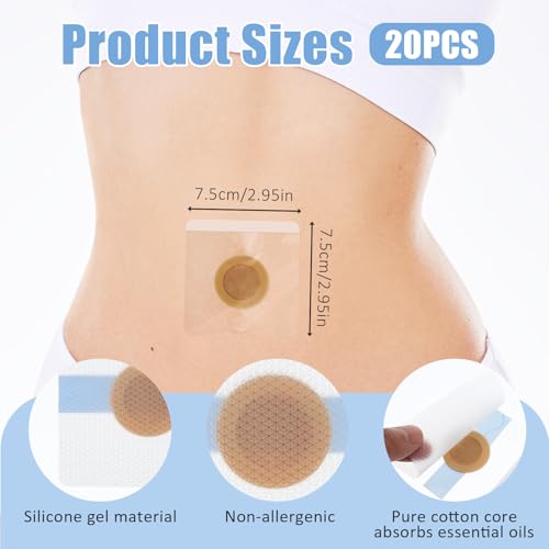 20 stuks Castorolie Wraps voor Navel, Siliconen Katoen Core, Wegwerp Castor Olie Verpakking voor de Navel, Zelfklevende Castor Olie Verpakking voor Leaks (Niet Olie inbegrepen) 3