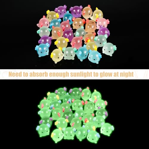 48st Mini Resin Axolotl Miniatuur Figurine, Glow in The Dark Tiny Animal Cijfers Kleine Lichtgevende Charme Ornament voor DIY Craft Garden Landscape Dollhouse Cake Party Decoratie (6 kleuren) 5