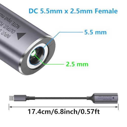 PD 140W DC5525 naar USB C-kabel DC 5.5mm x 2,5mm vrouwelijke invoer naar type C mannelijke stroomkabel met PD automatische identificatiechip, voor telefoons, tabletten, laptops (DC5525) 3