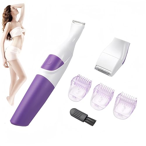Cordless trimmer voor vrouwen Bikini met 3 stuks trimming Combs, 2-in-1 haarverwijderaar (Paars) - waterdicht