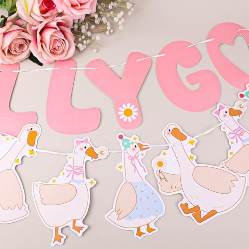 One Silly Goose Banner, voorgerekt Pink Goose 1e verjaardag Banner Decoratie schattige muur Garland voor baby douche Thema Feest Foto Achtergrond 3