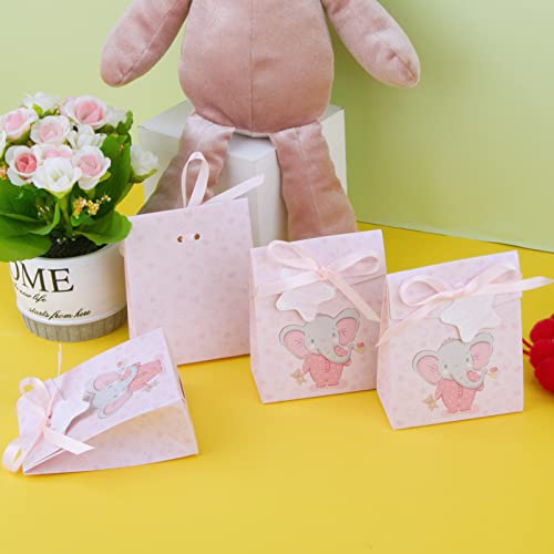 50 Olifant Cadeaudozen 8 x 4 x 10 cm Kleine tassen Roze Candy Cookies Chocolade voor Party, Communie, Doop, Baby Douche, Kinderfeest met Cord Labels 3