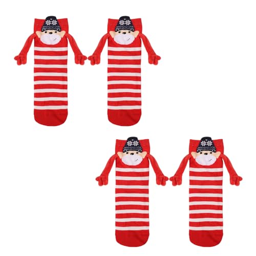 2 paar Kersthandsokken, Magnetisch Handsokken Santa schattig grappige sokken paar hand in hand sokken voor paar dames mannen, mehrfarbig