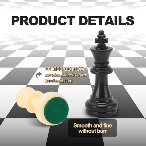 Peso Scacchi Torneo Gioco Set Solo pezzi degli scacchi, Scacchiera Gioco Set Scacchi internazionali Pezzi completi Scacchi Set Bianco e Nero (Medio-64mm, nero bianco) 5