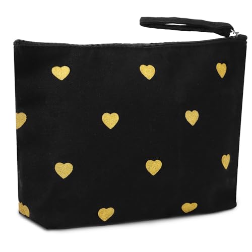 Canvas tassen met rits, zwart, zwart en goud