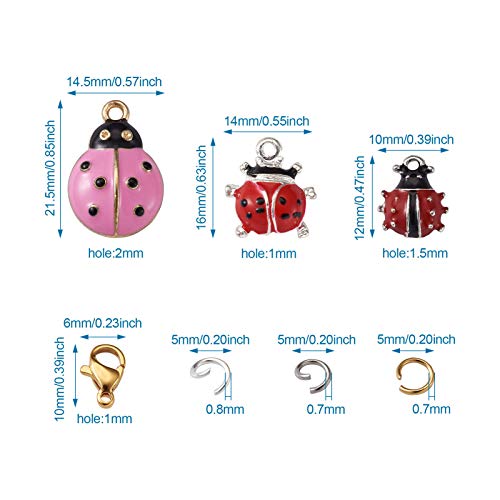 32 st. Ladybug Emaill Charms Hangers Kleurrijke Ladybug Kever Vliegende Insect Bedels met Lobster Claw Clasps Open Jump Rings voor Keychain sieraden maken 4