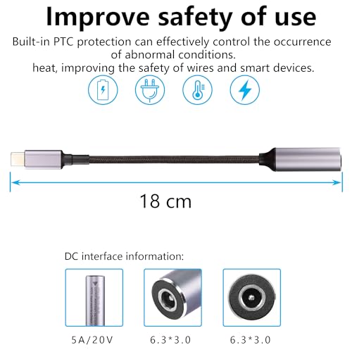 100W PD Laptoplader Adapter Kabel DC 6330 Vrouwelijke invoer naar USB Type C Man Power Extension Kabel voor mobiele telefoons Tablets 4
