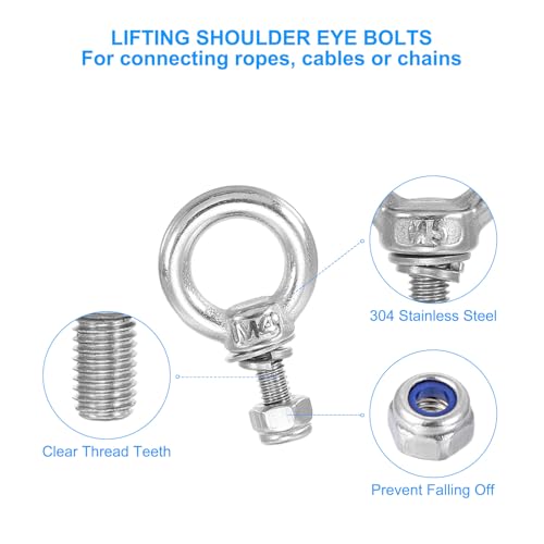 Ringoogschroeven, M4 x 11 mannelijke draad Roestvrij staal 304 met Seal Hex Nut Flat Washers voor het ophangen van draad touw ketting, 4 sets 4