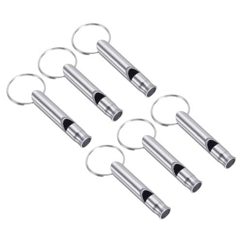 Noodsignaal Whistle, 6 stuks Luid geluid Aluminium sleutelhanger Whistles Outdoor Safety Survival Whistle for Boating Camping Wandelen, Zilver