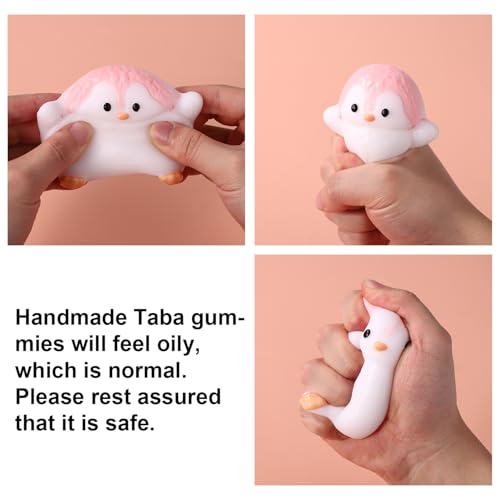 2Pcs Taba Squishy Penguin Speelgoed, Zachte Penguin Stress Speelgoed TPR Animal Shaped Novelty Speelgoed voor Kerstmis Verjaardag Cadeau Decoratie (Roze en witte) 4