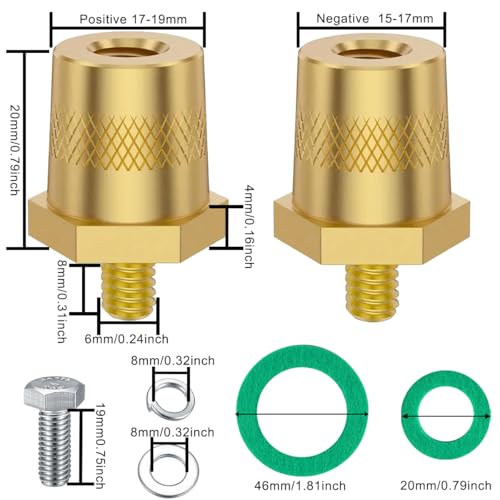 2 stuks M6 batterijklem adapter, autobaterij pool connector, messingsleutel M6 zij- of bovenpaal met schroefdraad, oplaadpaalverlengstuk, gesprek, voor auto, jachtwagen, jacht