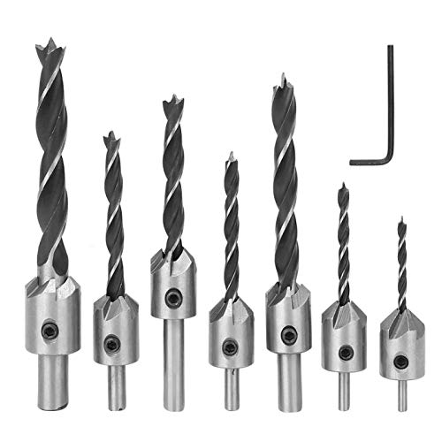 7PC Houtbewerking Chamfering Countersunk Head Countersunk Schroef Boor Hole Opener Reaming Drill Five-Blade Chamfering Apparaat met Hex Wrench