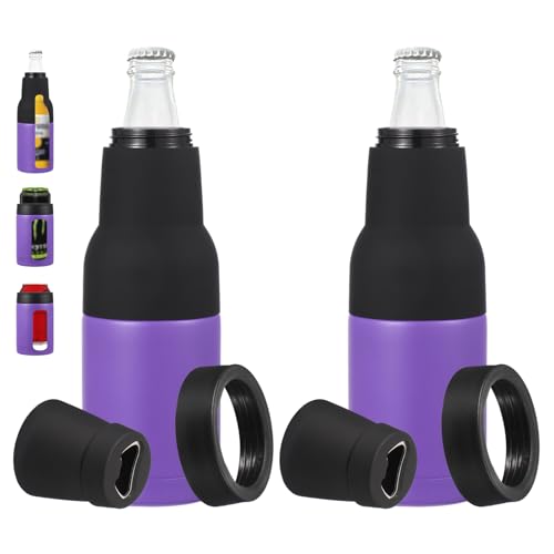 Slim Can Cooler, 2 stuks 12oz Skinny Kan geïsoleerd bier sleeve Drink houder met flesopener voor bier Soda koffie reguliere blikken en flessen, paars