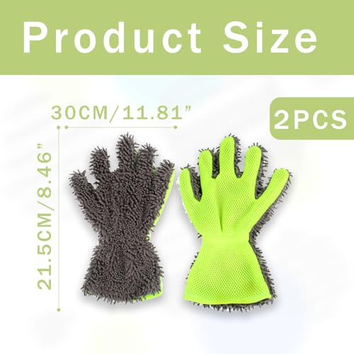 Verpakking van 2 autowashandjes met elastische riem Microvezelhandschoenen voor auto, dubbelzijdig autowashanddoek, 5 vingers voor auto wassen, motorfiets, ontstoffing 30 x 21 cm