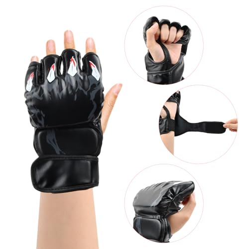 MMA Bokshandschoenen voor mannen en vrouwen, Sparring Handschoenen met 3 cm Dikke Handbescherming, Lange Polsband, Trainingshandschoenen, Halfvinger Vechthandschoenen, Professioneel 3