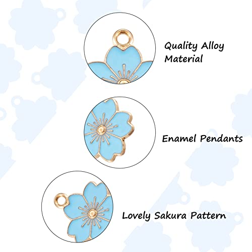 Light Sky Blue Flower Charm Enamel Legering Light Gold Plated Metal Charm Hanger voor ketting armband oorbellen sieraden Set van 10, niet-edel metaal 3