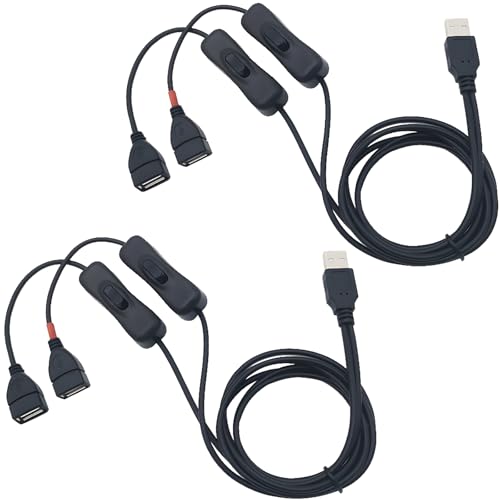 USB AAN/UIT Switch, 2st 1m USB Y Extension Cable met dubbele switch, USB Male to Female Extension Cable voor LED Bureaulamp, USB Ventilator, LED Strip etc