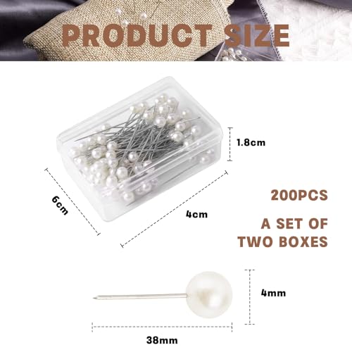 200 stuks kopspelden, Witte Roestvrij stalen pennen Witte rechte hoofdnaalden, Lange Lapel Pins, Stof Naalden voor ambachten, Naaien, DIY, vouwen ambacht (4cm)