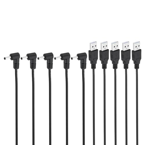Power Cord 3ft USB 2.0 Type A naar DC 3.5 x 1.35 mm Hoek 90 Degree Jack Plug Pack van 5 Adapter Kabel Socket Ventilator Opladen Kabelluidsprekerlamp zwart