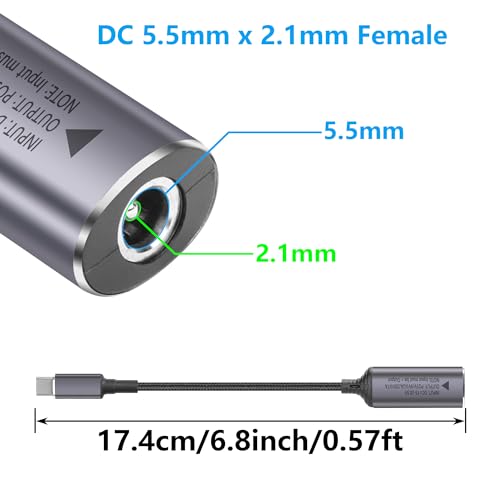 PD 140W DC5521 naar USB C-kabel DC 5.5mm x 2.1mm vrouwelijke invoer naar type C mannelijke stroomkabel met PD automatische identificatiechip, voor telefoons, tabletten, laptops (DC5521) 3