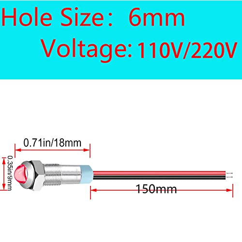 10 stuks 110-220 V 6 mm 1/4 inch AC LED-indicator van metaal, rood LED-paneel, indicatorlamp 110 V, voor bestelwagen, boot en andere universele voertuigen