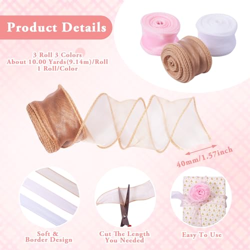 3 Rolls Polyester Iridescent Fishtail Ribbon Glittering Chiffon Ribbons voor DIY Crafts Bow Wedding Bouquet Wrap Kranten Decoratie,10m(9.14m)/Roll