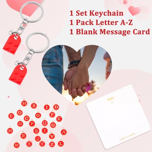 Bijpassende paar sleutelhangers, Brick Heart Shape sleutelhangers, Cadeau DIY Heart Key Ring liefde Set voor minnaar, vriendje, vriendin, Valentijnsdag, verjaardag, rood 4