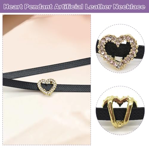 dames 2 stukken hart maan ketting Faux lederen verstelbare ketting voor vrouwen meisjes Faux lederen no edelsteen, Faux leder, geen edelsteen 5