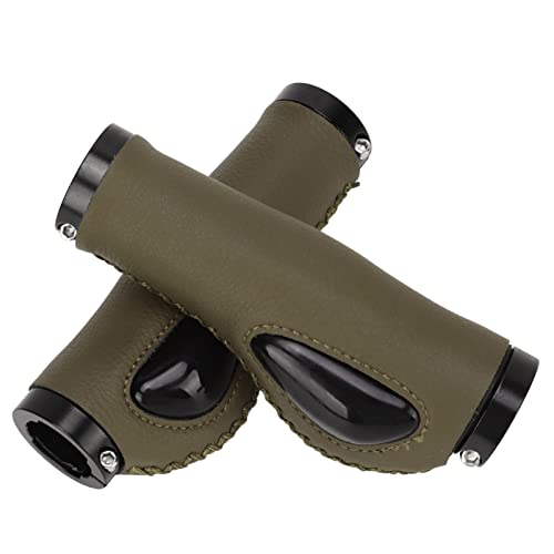 Lederen Fiets Grips, Lederen Stuurwiel Cover Ergonomische Liquid Siliconen Pols Pillow Shock Absorptie voor 0,9 Inch Diameter Handvat voor Fiets Accessoires(Olive Green) 4