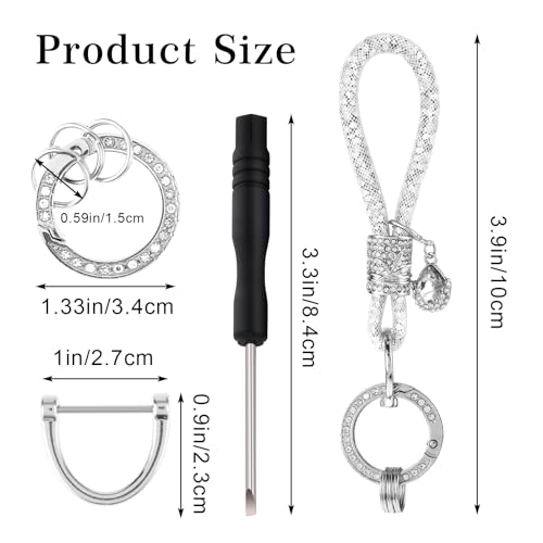 Crystal Keychain Set, Bling Keychains Vrouwen voor Autosleutels, Rhinestone Sparkling Keychain met Tassel, Autosleutel Decoraties Accessoires, Wit, One Size, Wit, Eén maat