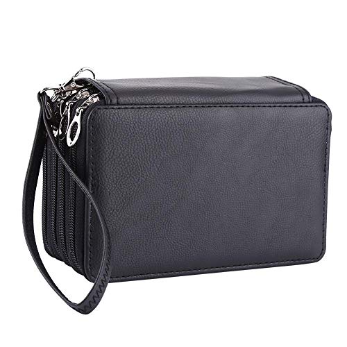 Potloden geval Multilayer 72, Office Supplies Slots PU lederen potloden zak grote capaciteit gekleurde school potlood Organisator (zwart)