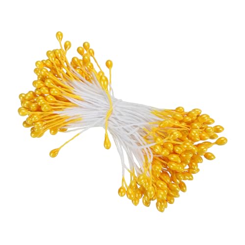 3mm Dubbele hoofden Flower Stamen, 150S Kunstbloem Stamen Pistil Matte Parel Bloemen Stamen voor DIY kerstkaart bruiloft decoratie, oranje geel