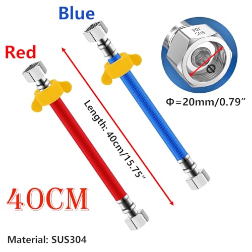 Flexibele buissluitingen, G1/2 Inch vrouwelijke draad, 40 cm, flexibele buis, golf roestvrij staal 304 buis waterverwarmer, slang voor badkamer, keuken, 2 stuks