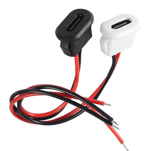 15 stuks USB-C Bus 2-Wire Inbouw Type C C Connector, USB Pigtail Cable, USB Flush-Mounted Socket, USB-C Socket voor Panel Mount, 3A Quick Charge Type-C Bushing met Snap Groove Buckle, Wit 5