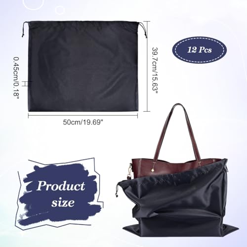 12 stuks stofzakken voor handtassen, Imitatie Silk opslagtassen Portable Drawstring Pouch Cloth Reistassen voor handtastastastasjes Schoenen laarzen, zwart 39,5x50cm