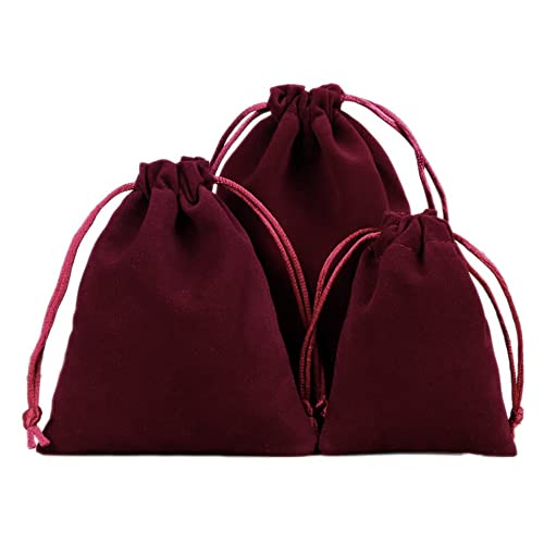 12 stuks fluwelen sieraden zakjes, kleine koord stof zakjes, fluwelen geschenk zakjes, stof zakjes om te vullen voor sieraden, bruiloft, kerstmis, verjaardag, feest, geschenk, 13 x 18 cm, wijn rood