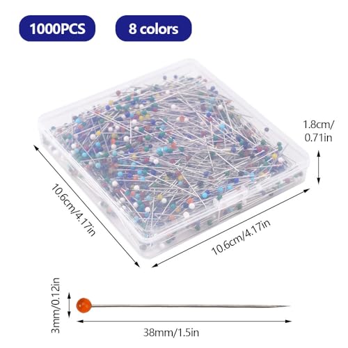 1000 Stukken Hoge kwaliteit Roestvrij stalen pennen met hoofd, hittebestendig Rechte Lange Glazen Headpins, Multicolor Headpins voor Stof, Sieraden DIY ambachten en Naaien Project, Decoratie