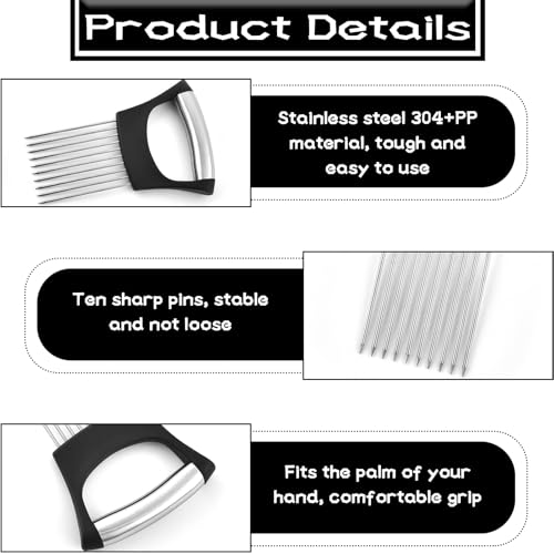 Roestvrij stalen ui houder met tanden Roestvrij stalen uiensnijder, voedselsnijder, nieuwe roestvrij stalen ui schijfhouder, citroenslicer, voor het snijden van citroen, Aardappelen 3